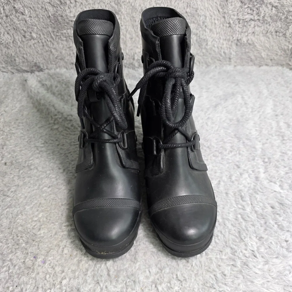 Sorel‎ Medina IV Wedge Rain Boot Black Rubber Combat Goth Snow Women 8.5